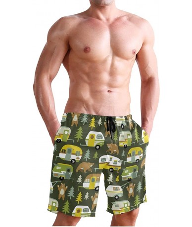 Board Shorts Men's Quick Dry Swim Trunks with Pockets Beach Board Shorts Bathing Suits - Happy Camping Cars Bears - CA19529EA...