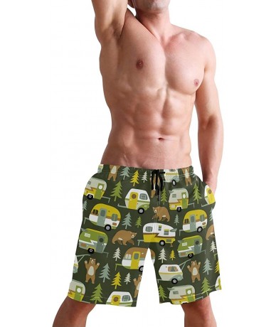 Board Shorts Men's Quick Dry Swim Trunks with Pockets Beach Board Shorts Bathing Suits - Happy Camping Cars Bears - CA19529EA...