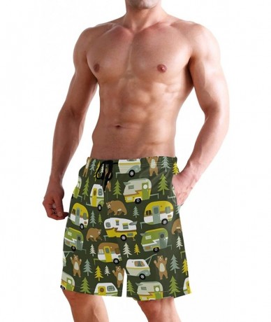 Board Shorts Men's Quick Dry Swim Trunks with Pockets Beach Board Shorts Bathing Suits - Happy Camping Cars Bears - CA19529EA...