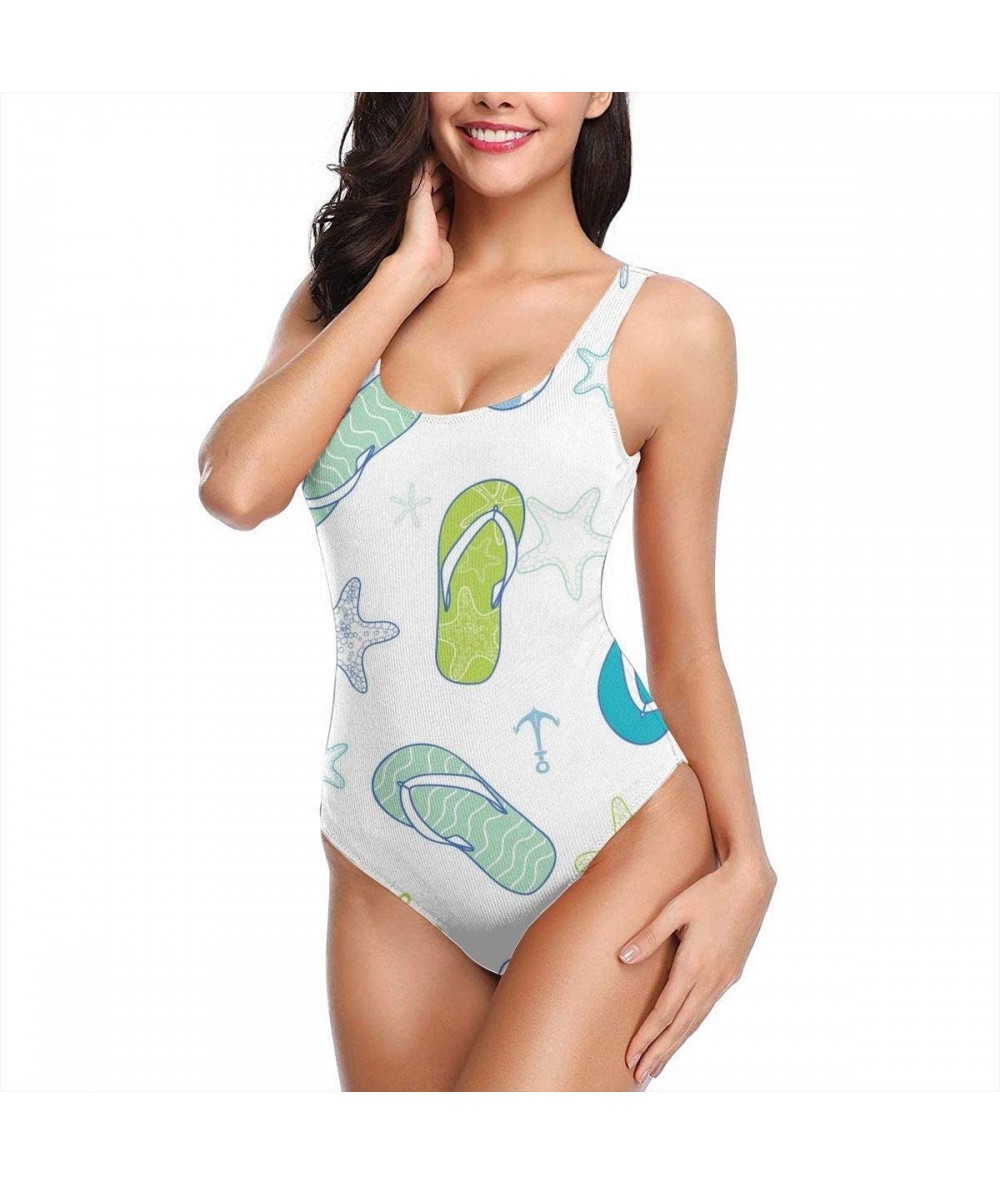 Racing Women's One Pieces Swimsuits Flip Flops Printed Beach Suits with Soft Cup - Color_7 - CV18SYTOML3 $47.08