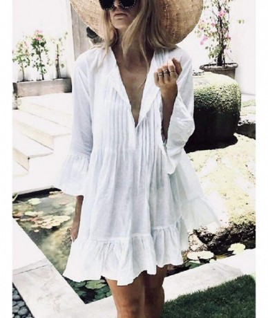 Cover-Ups Women Casual Swimwear Swimsuit Cover Up Short Beach Dress - H-white - CN18HTW59TY $37.00