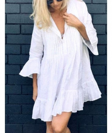 Cover-Ups Women Casual Swimwear Swimsuit Cover Up Short Beach Dress - H-white - CN18HTW59TY $37.00