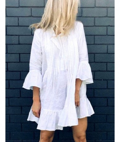 Cover-Ups Women Casual Swimwear Swimsuit Cover Up Short Beach Dress - H-white - CN18HTW59TY $37.00