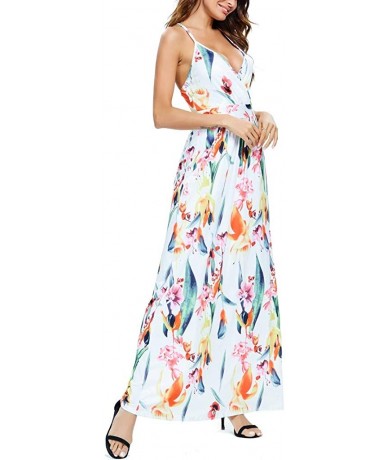 Cover-Ups Women's Bohemian Floral Printed Wrap V Neck Short Sleeve Split Beach Party Maxi Dress Summer Sundress - Z7-white - ...