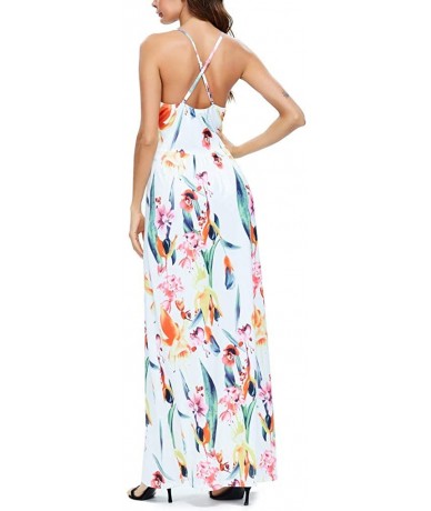 Cover-Ups Women's Bohemian Floral Printed Wrap V Neck Short Sleeve Split Beach Party Maxi Dress Summer Sundress - Z7-white - ...