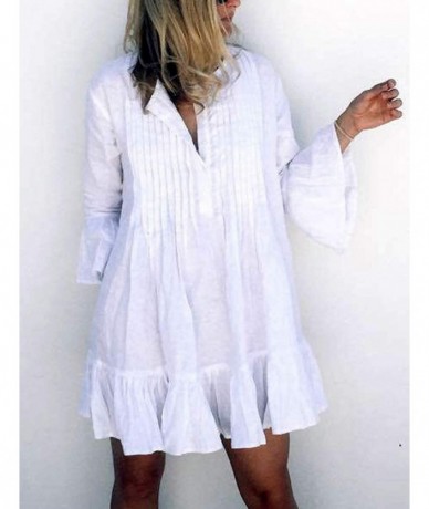 Cover-Ups Women Casual Swimwear Swimsuit Cover Up Short Beach Dress - H-white - CN18HTW59TY $37.00