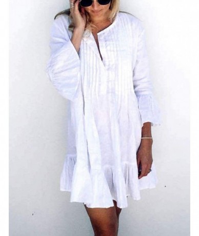 Cover-Ups Women Casual Swimwear Swimsuit Cover Up Short Beach Dress - H-white - CN18HTW59TY $37.00