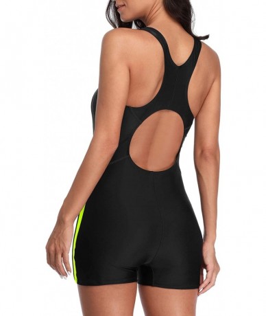 Racing Women's Boyleg One Piece Swimsuit Racerback Unitard Swimming Suits - Black-yellow - C618YES8R2O $48.58