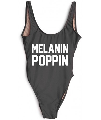 One-Pieces Women Melanin Squad One Piece High Waist Monokini Badpak Beachwear Bodysuit Swimsuit - Melpo-black - CE18G95HH86 $...