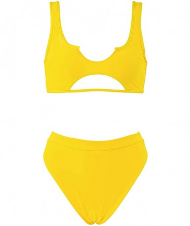 Sets Womens Sexy Cutout Cheeky High Waisted Bikini High Cut Two Piece Swimsuits Swimwear - Yellow - CW193NARXDD $40.87