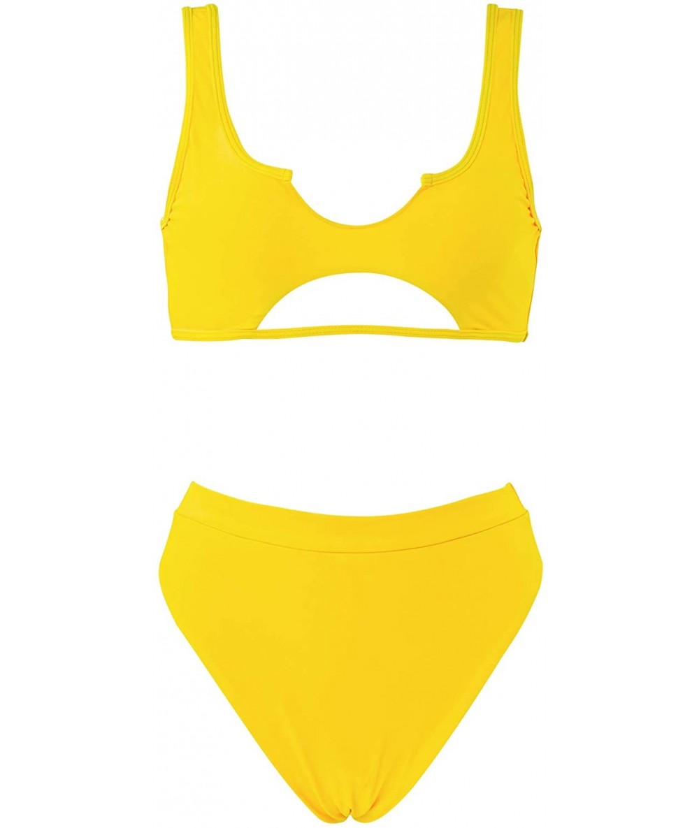 Sets Womens Sexy Cutout Cheeky High Waisted Bikini High Cut Two Piece Swimsuits Swimwear - Yellow - CW193NARXDD $40.87