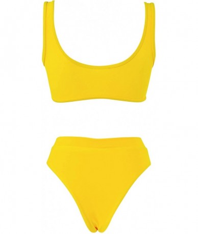 Sets Womens Sexy Cutout Cheeky High Waisted Bikini High Cut Two Piece Swimsuits Swimwear - Yellow - CW193NARXDD $40.87