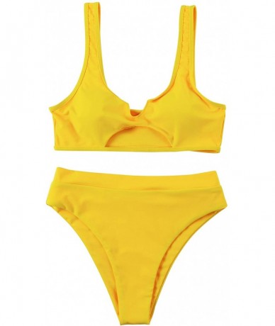 Sets Womens Sexy Cutout Cheeky High Waisted Bikini High Cut Two Piece Swimsuits Swimwear - Yellow - CW193NARXDD $40.87