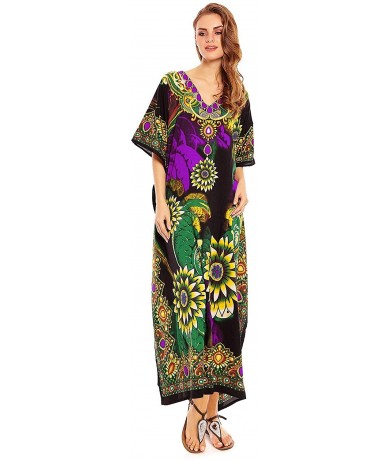 Cover-Ups New Ladies Oversized Maxi Kimono Kaftan Tunic Kaftan Dress Free Size - Green 20809 - CR18LY4A8ZL $27.63