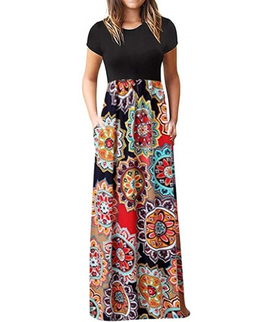 Cover-Ups Women's Dresses Short Sleeve Loose Floral Print Maxi Dresses Casual Cold Shoulder Long Dresses with Pockets - X-2 M...