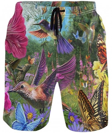 Board Shorts Mens Surfing Shorts Gun American Flag Swim Trunks Shorts - Hummingbird and Butterfly - C818U5L7A3O $49.73