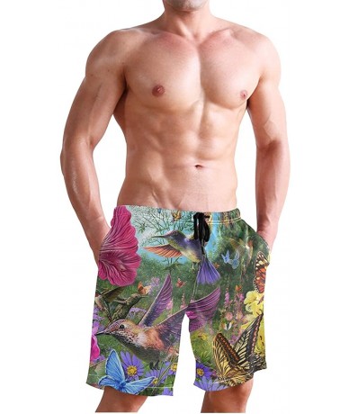 Board Shorts Mens Surfing Shorts Gun American Flag Swim Trunks Shorts - Hummingbird and Butterfly - C818U5L7A3O $49.73