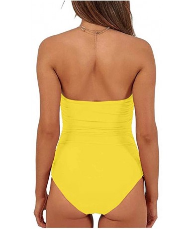 One-Pieces Womens One Piece Swimsuits Tie Knot Front High Waisted Tummy Control Bathing Suits - Yellow - CH18RMUUH4L $37.65