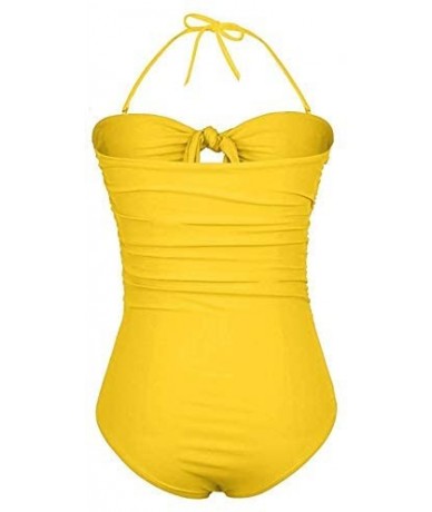 One-Pieces Womens One Piece Swimsuits Tie Knot Front High Waisted Tummy Control Bathing Suits - Yellow - CH18RMUUH4L $37.65