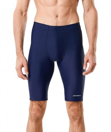 Racing Men's Swim Jammers Solid Swimsuit Quick Dry Nylon Athletic Swimming Shorts - Navy - CM193HYQIHM $34.19