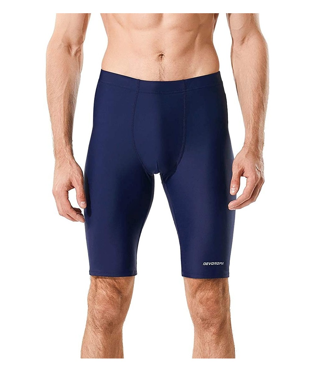 Racing Men's Swim Jammers Solid Swimsuit Quick Dry Nylon Athletic Swimming Shorts - Navy - CM193HYQIHM $34.19