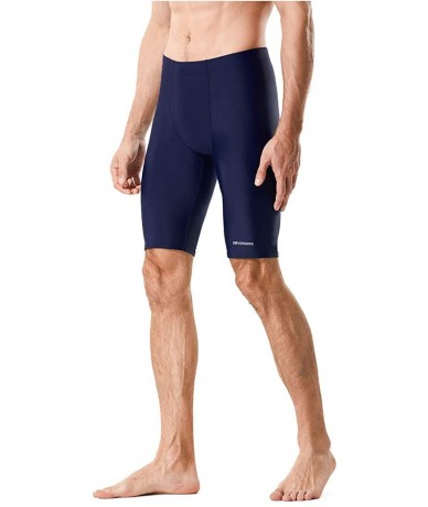 Racing Men's Swim Jammers Solid Swimsuit Quick Dry Nylon Athletic Swimming Shorts - Navy - CM193HYQIHM $34.19