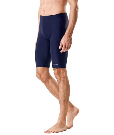 Racing Men's Swim Jammers Solid Swimsuit Quick Dry Nylon Athletic Swimming Shorts - Navy - CM193HYQIHM $34.19