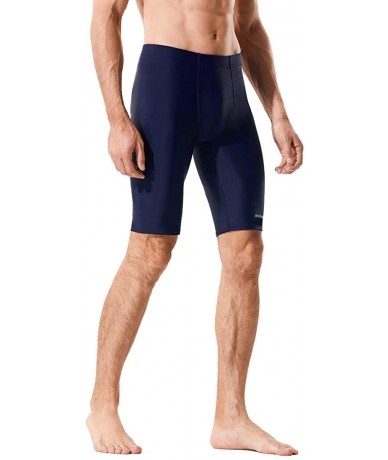 Racing Men's Swim Jammers Solid Swimsuit Quick Dry Nylon Athletic Swimming Shorts - Navy - CM193HYQIHM $34.19