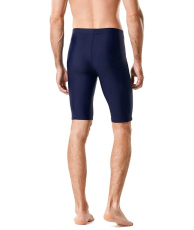 Racing Men's Swim Jammers Solid Swimsuit Quick Dry Nylon Athletic Swimming Shorts - Navy - CM193HYQIHM $34.19