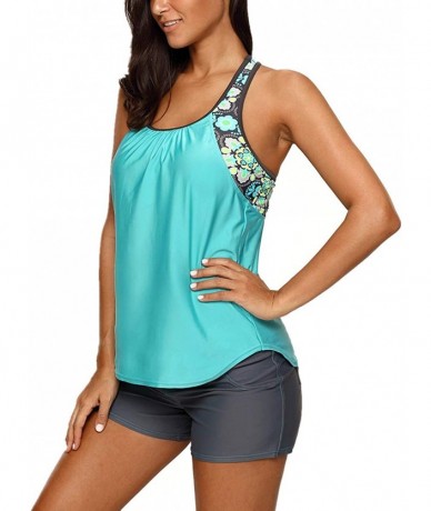 Tops Womens Striped Printed Flowy Tankini Swimsuit Swim Top M-3XL Plus Size - Mint - CA18QG50ZTW $43.64