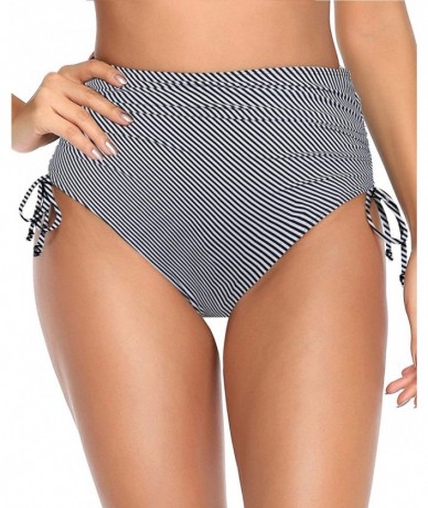 Tankinis Women Retro High Waisted Bikini Bottom Highrise Ruched Side Tie Swim Briefs - Stripe - C3198Q8O2W6 $30.26