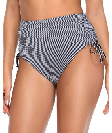 Tankinis Women Retro High Waisted Bikini Bottom Highrise Ruched Side Tie Swim Briefs - Stripe - C3198Q8O2W6 $30.26