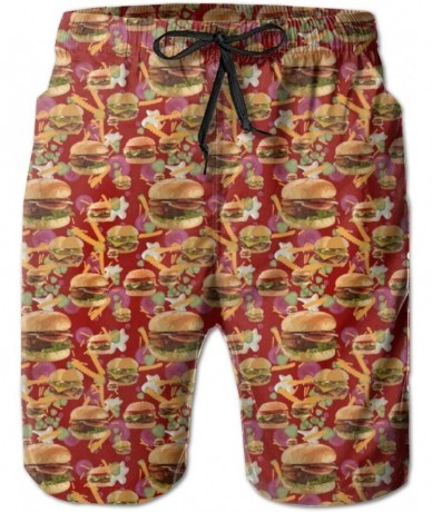 Board Shorts Men Beach Board Shorts Surfing Swimwear Swim Trunks (Red Hamburgers French Fries) - Red Hamburgers French Fries ...