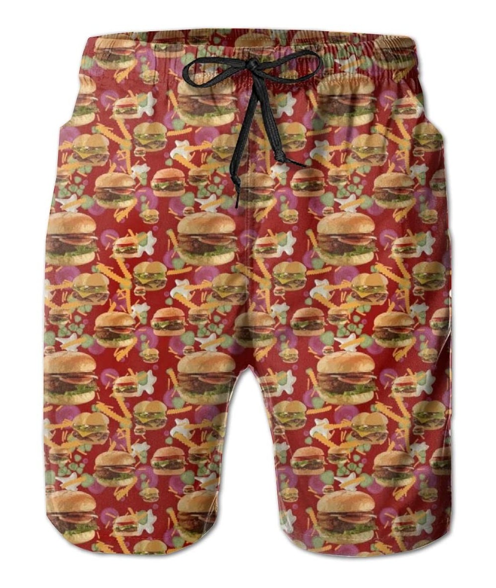 Board Shorts Men Beach Board Shorts Surfing Swimwear Swim Trunks (Red Hamburgers French Fries) - Red Hamburgers French Fries ...