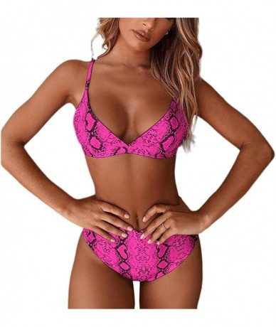 Sets Women's High Waist Leopard Print Bikini 2 Pieces Swimsuits Cheeky Bottom - Rosered - CV18SXGARGT $35.90