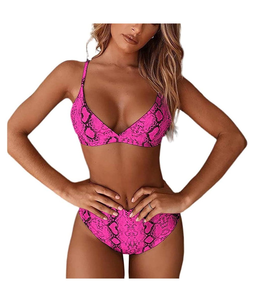 Sets Women's High Waist Leopard Print Bikini 2 Pieces Swimsuits Cheeky Bottom - Rosered - CV18SXGARGT $35.90