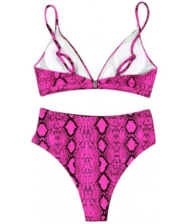 Sets Women's High Waist Leopard Print Bikini 2 Pieces Swimsuits Cheeky Bottom - Rosered - CV18SXGARGT $35.90