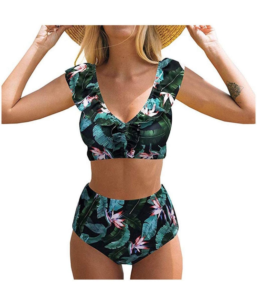 Sets Women High Waist Bikini Push Up Bikinis Print Swimsuit Female Beachwear Swimwear Nice Gifts for Lover - Green - C0196UQ0...