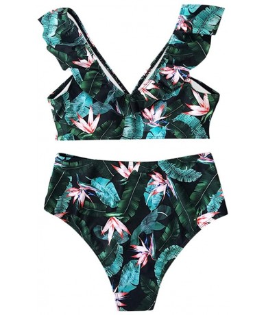 Sets Women High Waist Bikini Push Up Bikinis Print Swimsuit Female Beachwear Swimwear Nice Gifts for Lover - Green - C0196UQ0...