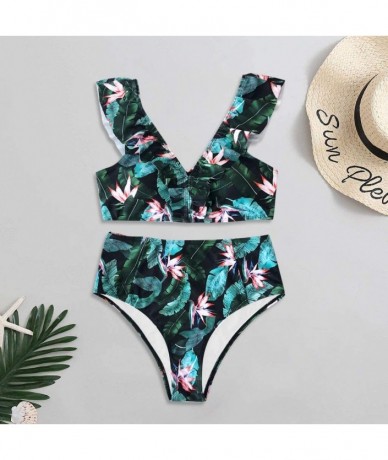 Sets Women High Waist Bikini Push Up Bikinis Print Swimsuit Female Beachwear Swimwear Nice Gifts for Lover - Green - C0196UQ0...