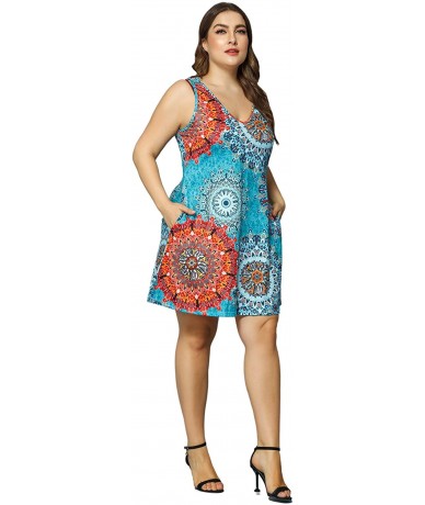 Cover-Ups Women Plus Size V Neck Sleeveless Floral Print Pocket T Shirt Dresses Casual Midi Tank Dress Beach Cover up Sundres...