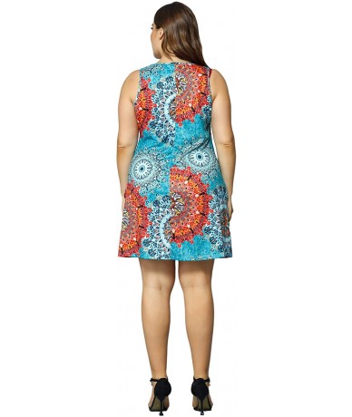 Cover-Ups Women Plus Size V Neck Sleeveless Floral Print Pocket T Shirt Dresses Casual Midi Tank Dress Beach Cover up Sundres...