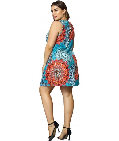 Cover-Ups Women Plus Size V Neck Sleeveless Floral Print Pocket T Shirt Dresses Casual Midi Tank Dress Beach Cover up Sundres...