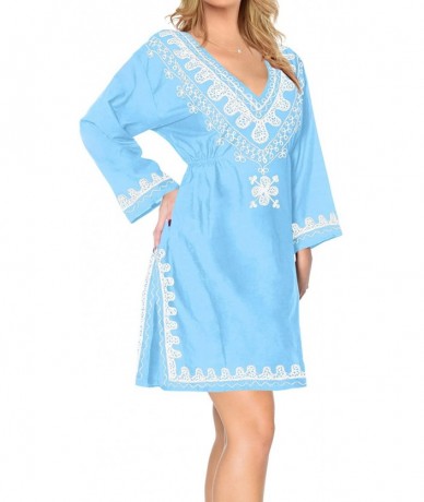 Cover-Ups Women's Midi Caftan Casual Dress Night Gown Beach Cover Ups Short Midi - Blue_l632 - CD11W4DASYZ $35.54