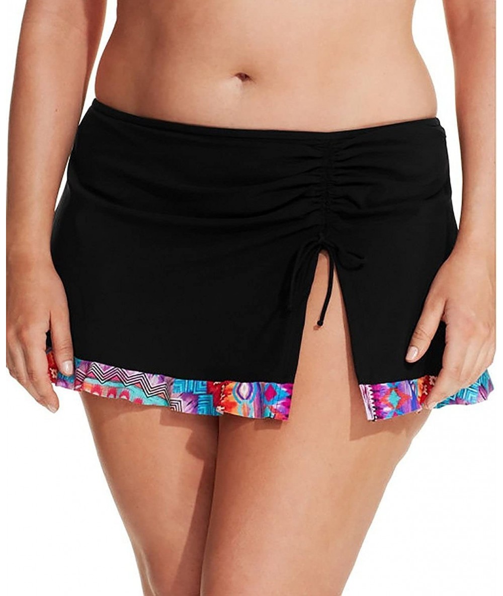 Bottoms Plus Size Printed-Hem Swim Skirt Bottom - Black - C912HRP75HD $63.69