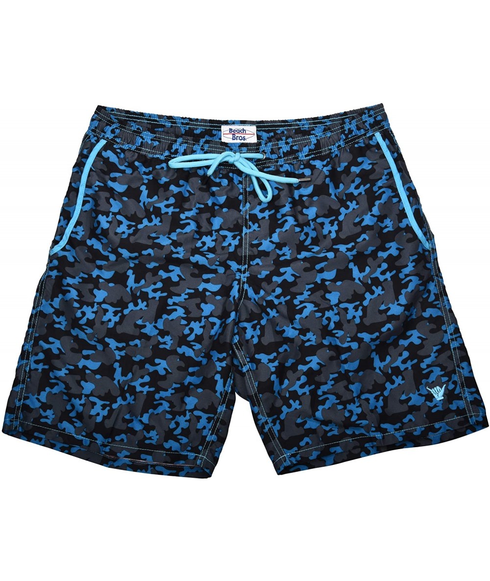 Trunks Men's Swim Trunks Quick Dry Bathing Suit w Elastic Waistband Pockets - Camo Blue - C718Q08ILLT $34.17