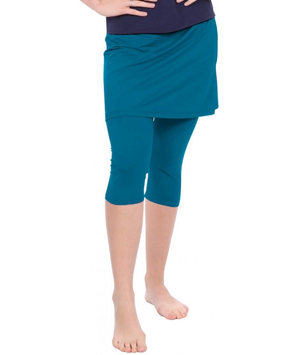 Bottoms Women's Skirted Capri Leggings for Exercise & Swim - Teal - CD18RLO86YY $85.71