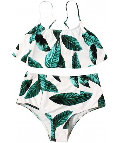 Sets Women Bikini Plus Size Ruffle Lotus Leaf Print High Waist Split Two Piece Swimsuits Set - Green& - CI18S8S5XDS $43.56