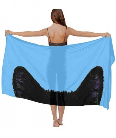 Cover-Ups Women Chiffon Scarf Shawl Wrap Sunscreen Beach Swimsuit Bikini Cover Up - Black Cat Blue - CF190HK5RMD $46.42