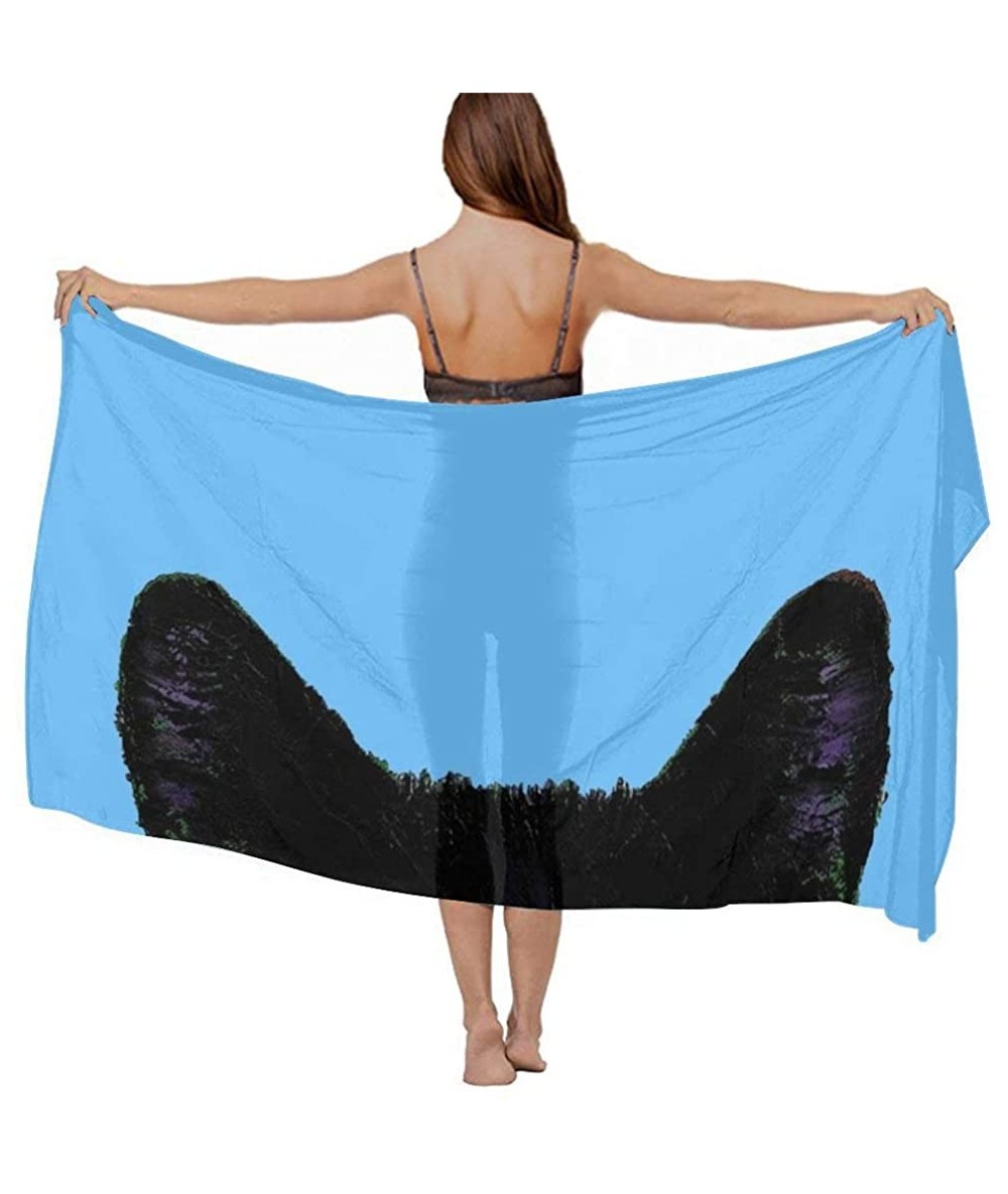 Cover-Ups Women Chiffon Scarf Shawl Wrap Sunscreen Beach Swimsuit Bikini Cover Up - Black Cat Blue - CF190HK5RMD $46.42